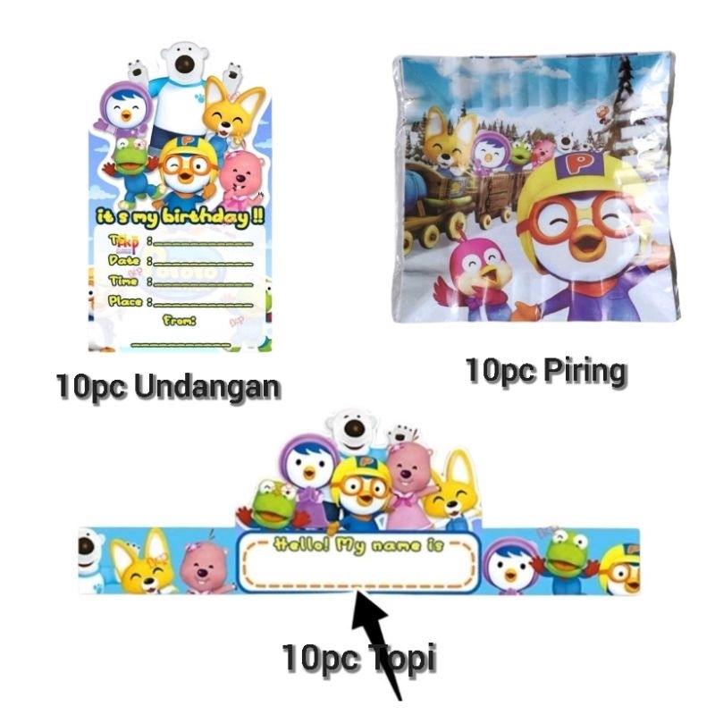 PORORO Paket Birthday topi PORORO topeng undangan Paket dekorasi pesta ulang tahun PORORO birthday d
