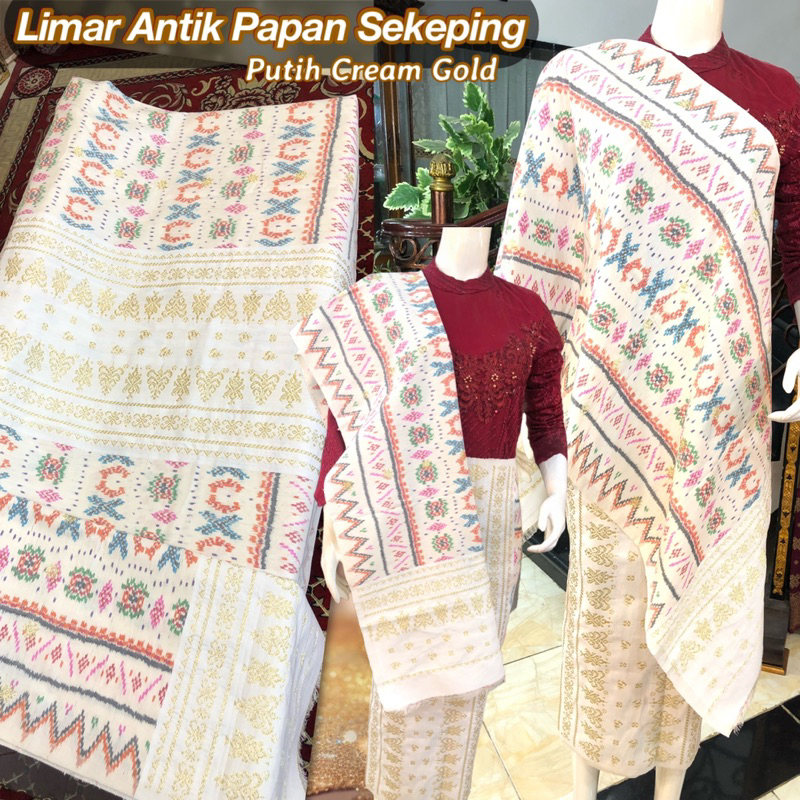 Songket Limar Antik Papan Sekeping Putih Cream /songket tenun asli palembang /ilham songket palemban
