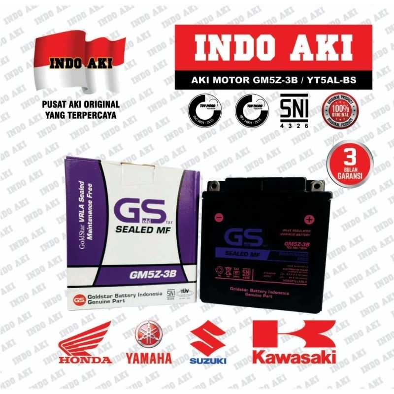 Aki Motor Kering GM5Z-3B GM5Z3B HONDA Astrea Grand Sealed MF (GM5Z MF)