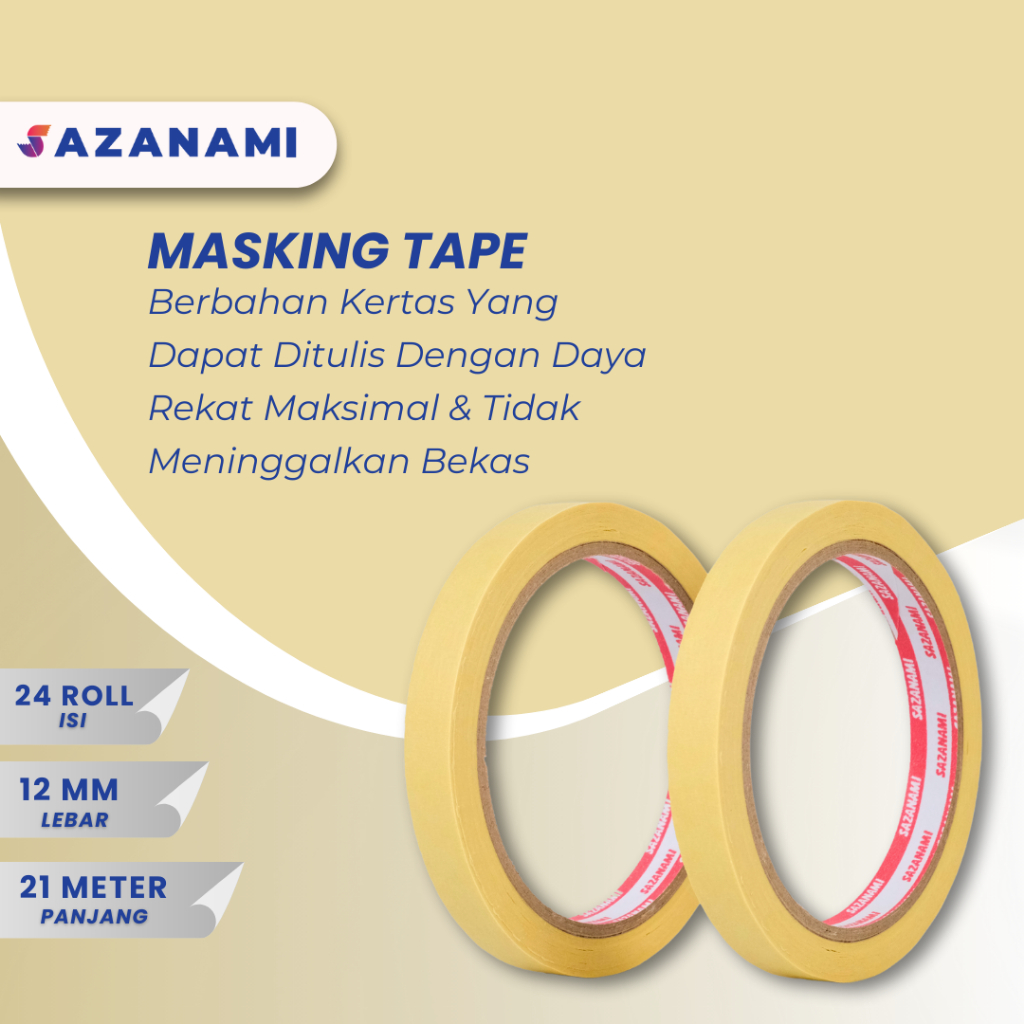 

1 Pack Lakban Kertas Masking Tape 1/2" Inch 12mm x 21m Sazanami Isolasi