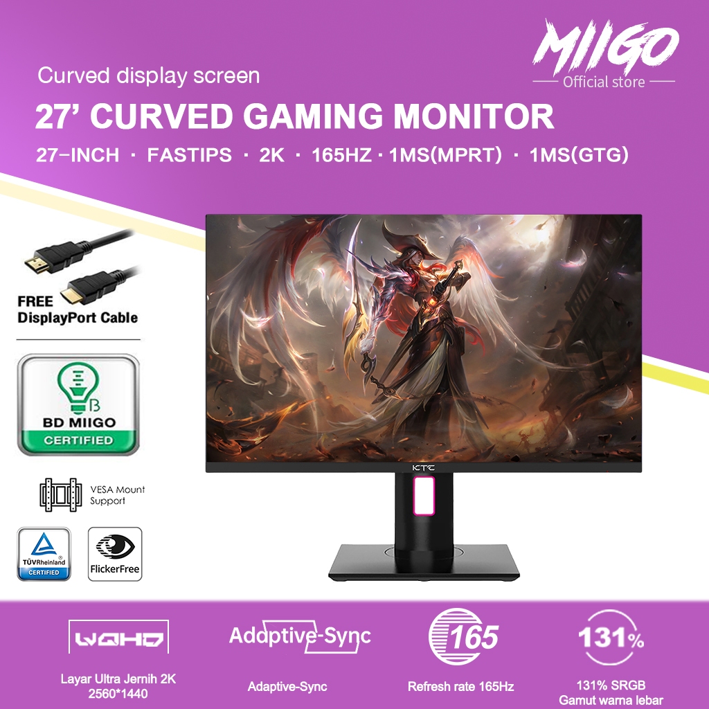 MIIGO - Monitor melengkung 27 inci, monitor definisi tinggi 165HZ, monitor gaming profesional