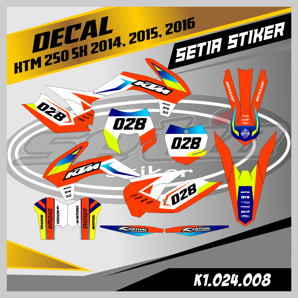 DECAL KTM 250 SX 2014-2016 FULL BODY, WARNA OREN, SUPERMOTO, TRAIL, DESAIN BEBAS CUSTOM BARU (K1.024