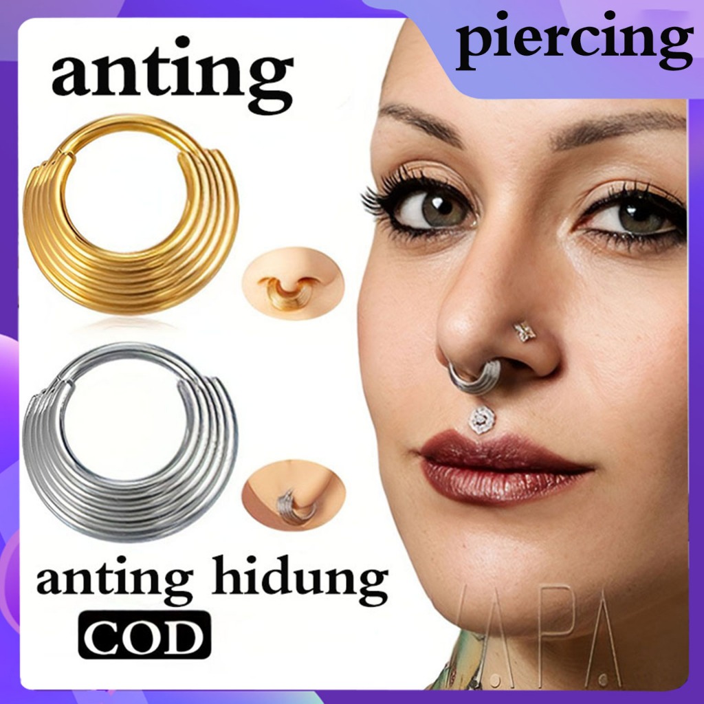 anting tindik titanium anti karat dan anti luntur bulat baja tahan karat lima lapis anting tulang ra