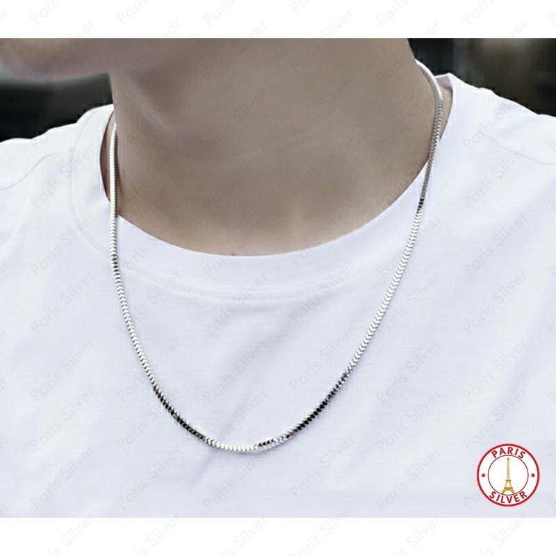 Kalung Milano Silver 925 Pria Wanita Rantai Kotak Persegi Bulat Lapis Emas Putih
