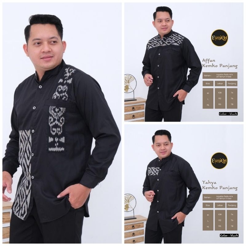 KEMKO HITAM MOTIF TENUN / KEMEJA KOKO HITAM TENUN