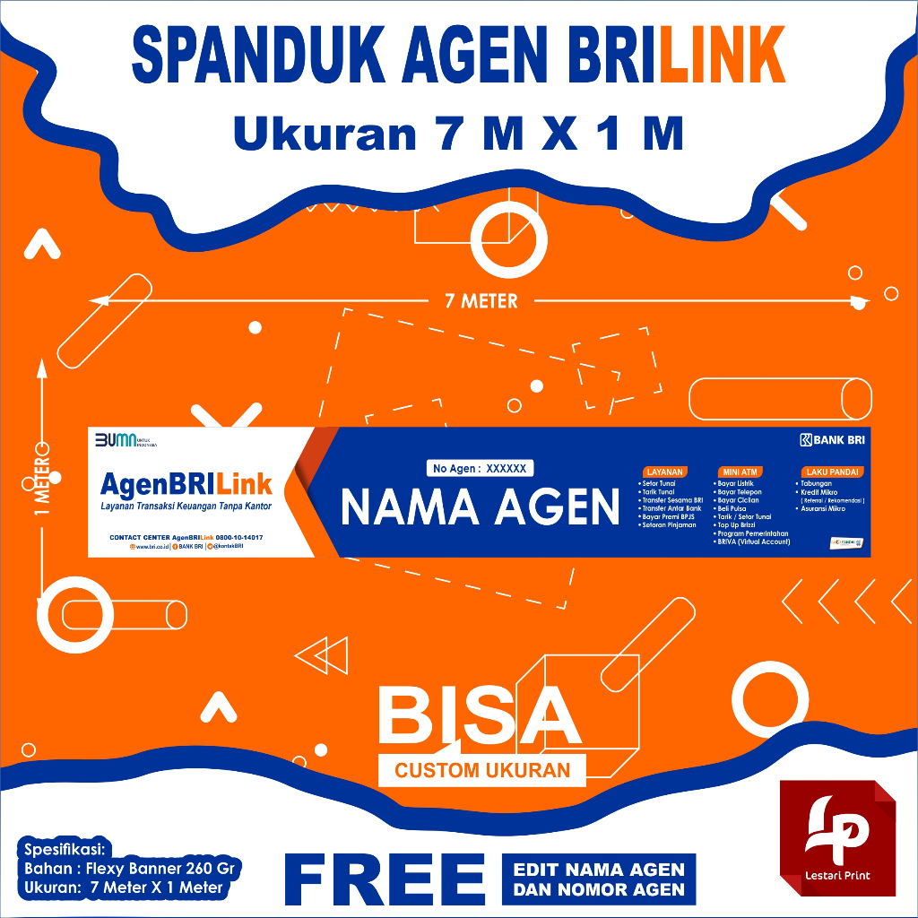 SPANDUK BRILINK 700 CM X 100 CM / SPANDUK AGEN BRILINK / BANNER AGEN BRI LINK / LESTARIPRINT