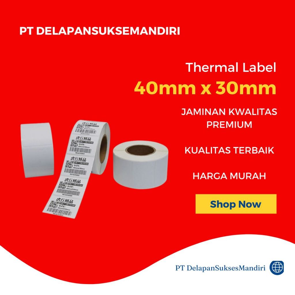 

LABEL BARCODE STIKER 40x30 KERTAS THERMAL 1 LINE ISI 1000pcs per 5 roll