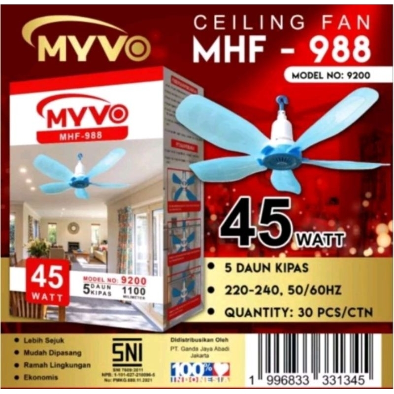 MYVO Kipas Angin Gantung 35 Watt / 45 Watt - 5 Baling Myvo / Kipas Gantung MYVO Murah