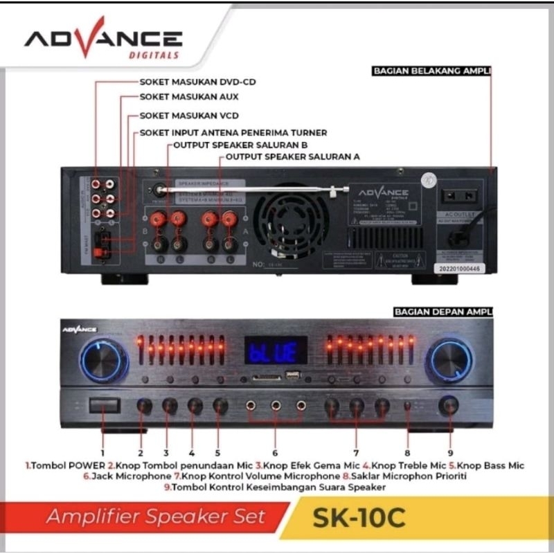 Speaker Set 10 Inch / Speaker Ampli Set SK-10C Advance Bluetooth