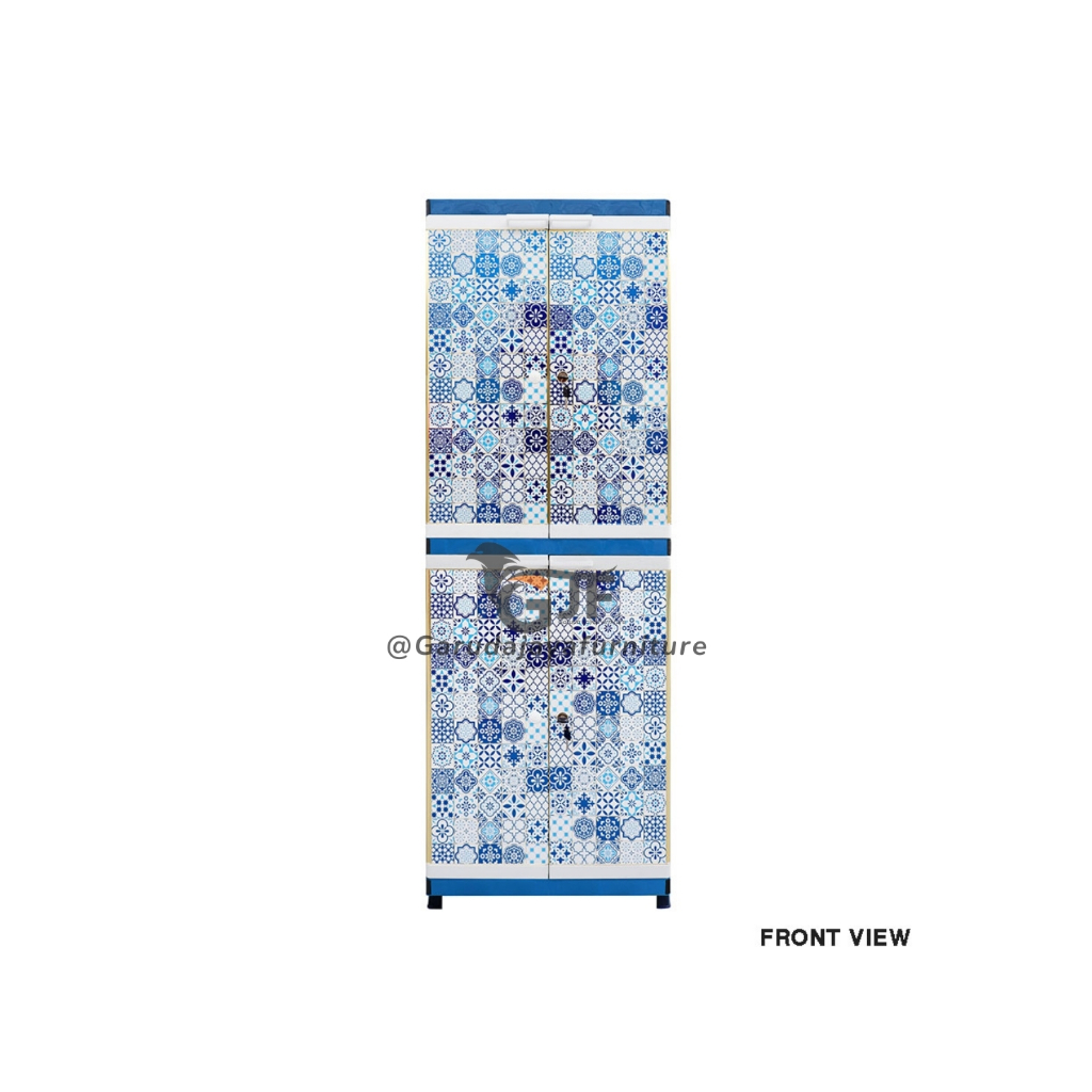 LEMARI PLASTIK FULL RAK BERKUNCI 2 PINTU MOTIF BATIK WARNA BIRU COCOK UNTUK ANAK KOS CLUB