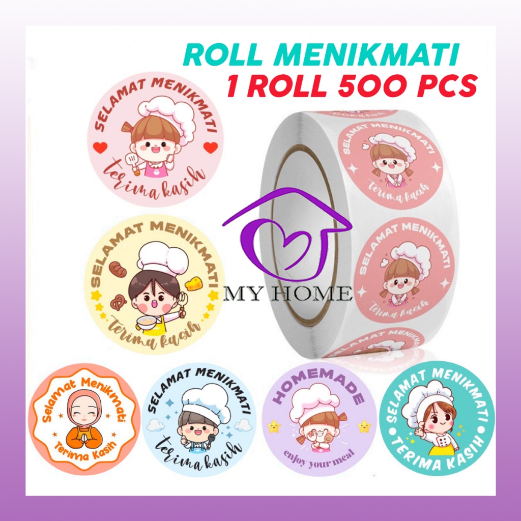 

MYH ( 500 Pcs )Stiker Selamat Menikmati Sticker Bulat Roll Makanan Kue Thank You Terima Kasih