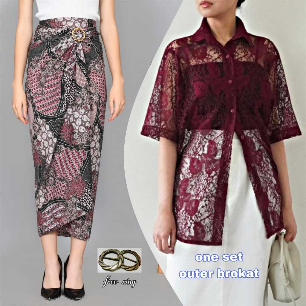 One set outer brokat | outer brokat kondangan kekinian | outer brokat premium | satuset outer dan ro