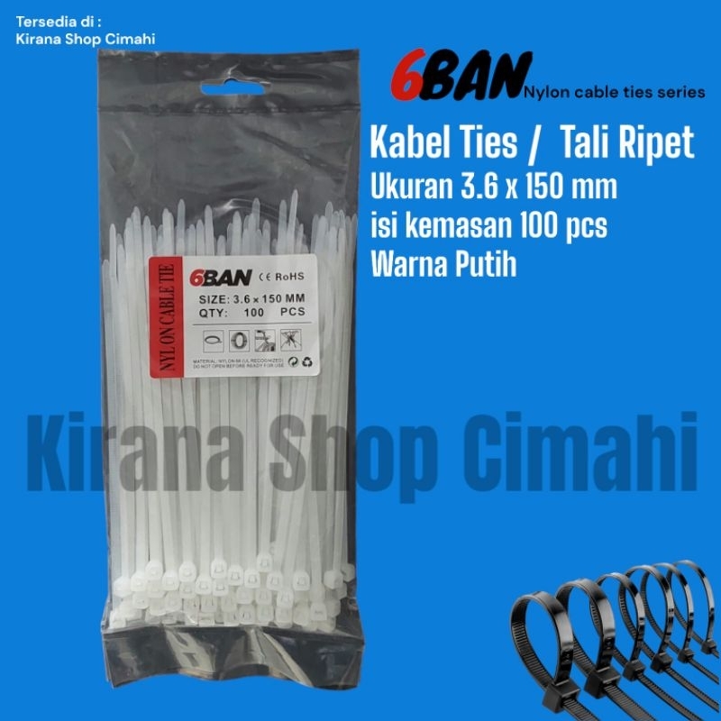 

kabel ties/tali ripet ukuran 3.6 x 150 mm PUTIH isi 100 pcs