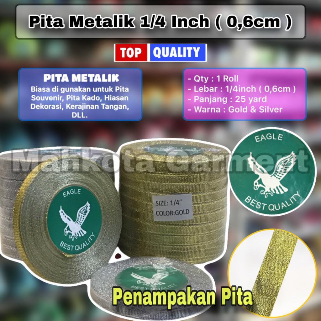 

Pita Gliter 1/4 inch atau 0,6cm EAGLE gold silver emas perak berbagai ukuran roll | Pita Lebar metalik KADO PARCEL HAMPERS