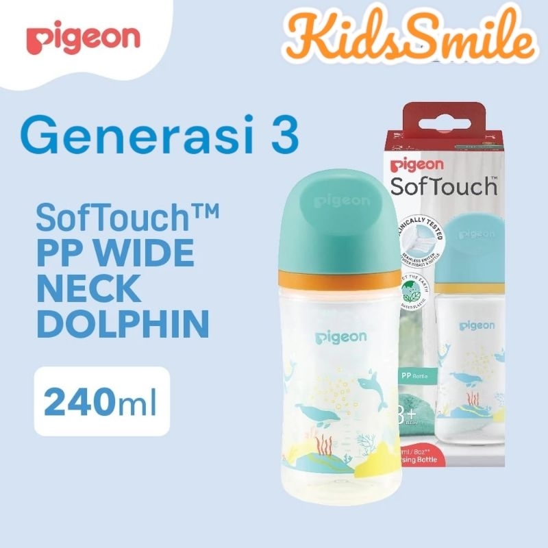 (KidsSmile)PIGEON Botol GEN 3 Botol BPP Wide Neck Softouch 240Ml  Dolphin /Botol Pigeon Wide Neck Or