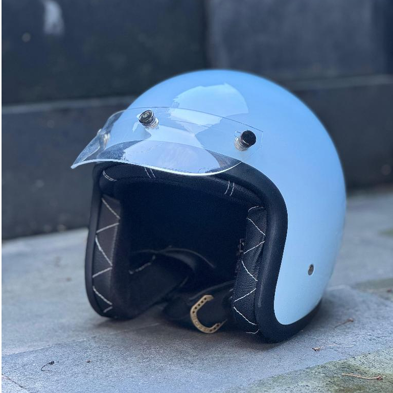 Helm Bogo Classic Original Half face Biru Muda - Helm Motor, Helm Pria, Helm Wanita, Helm Vespa