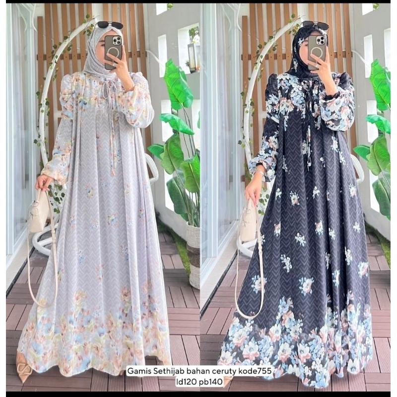 GAMIS SET HIJAB CERUTY BY ALVARO COLLECTION kode 755 // CO di Video lebih murah// GAMIS PREMIUM BY A