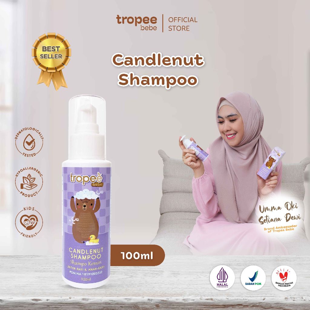 Tropee Bebe Candlenut Shampoo 100ml | Sampo Kemiri Free SLS | Penyubur Rambut Alami | Penumbuh Rambut Bayi dan Anak