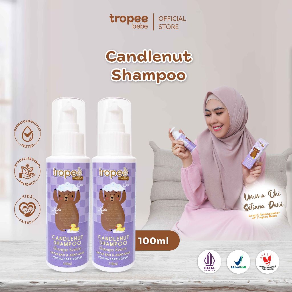 Tropee Bebe Candlenut Shampoo 100ml Double Pack | Sampo Kemiri Free SLS | Penyubur Rambut Alami | Penumbuh Rambut Bayi dan Anak