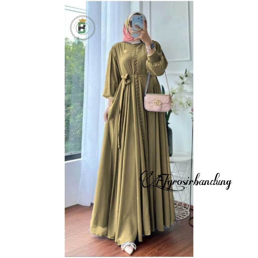 Baju Gamis Wanita Simple Murah/ Gamis Seribu kancing Bahan Crinkle/ DELA MAXY DRESS L-XL