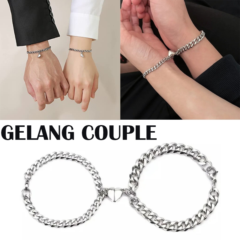 Gelang Couple Pasangan Aksen Love Magnet Bestie Lucu Gaya Korea Bracelet Tali Rantai Stainless