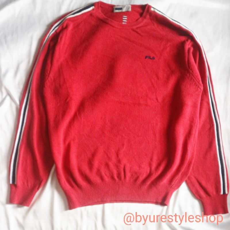 FILA &Keith Haring Knitwear Red Merah Sweater Crewneck Stripe Rajut