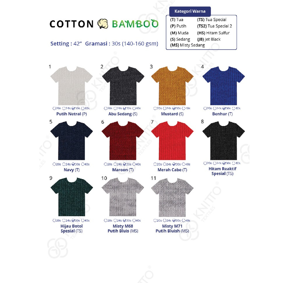KATALOG KAIN COTTON BAMBOO KNITTO ( KATALOG BAHAN KAOS )