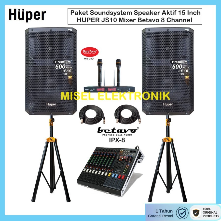 Paket soundsystem Speaker 15 Inch Huper JS10 Mixer Betavo IPX 8