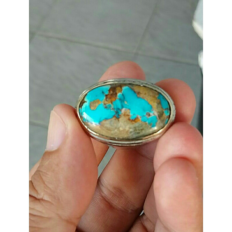 CINCIN BATU PIRUS PERSIA BIRU PANCI MOTIF HURUF ARAB ASLI NATURAL