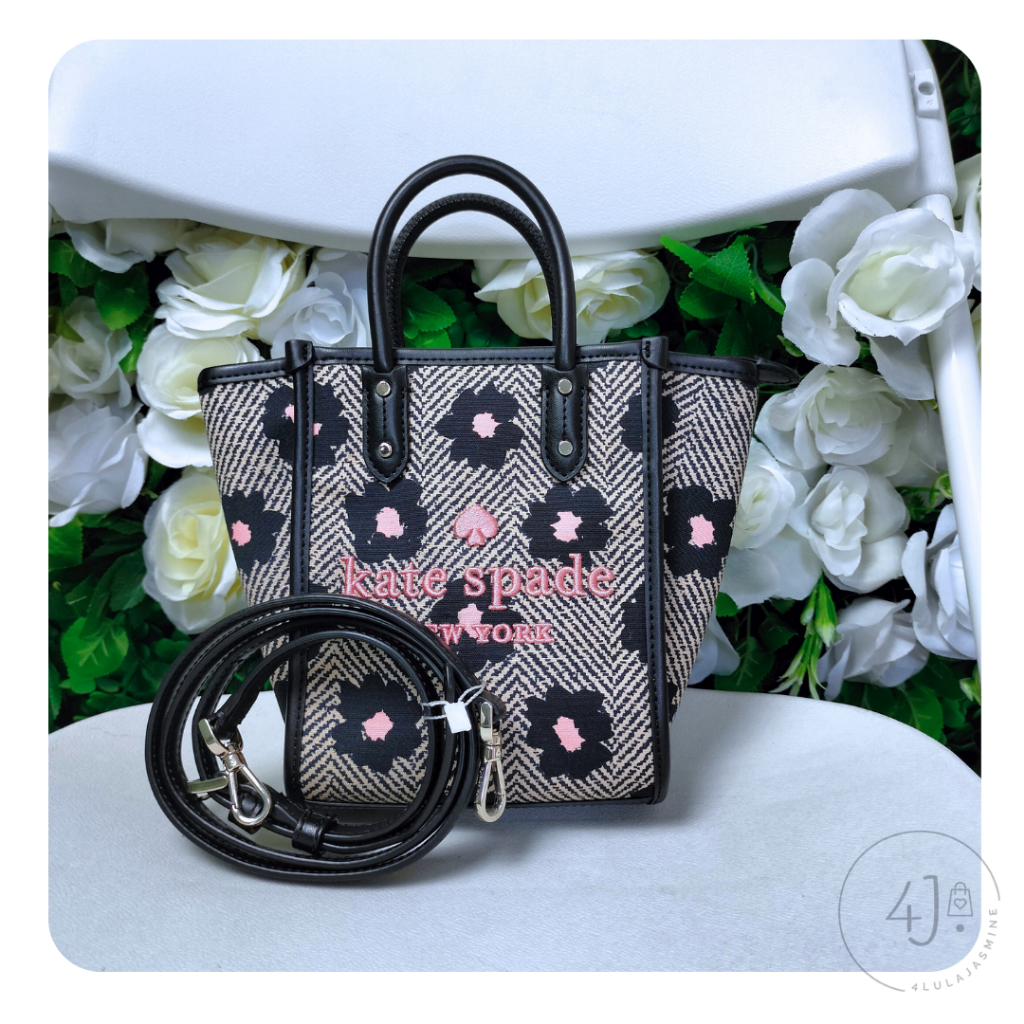 Tas Wanita Branded KB207 Herringbone Flower Small Black Multi Satchel