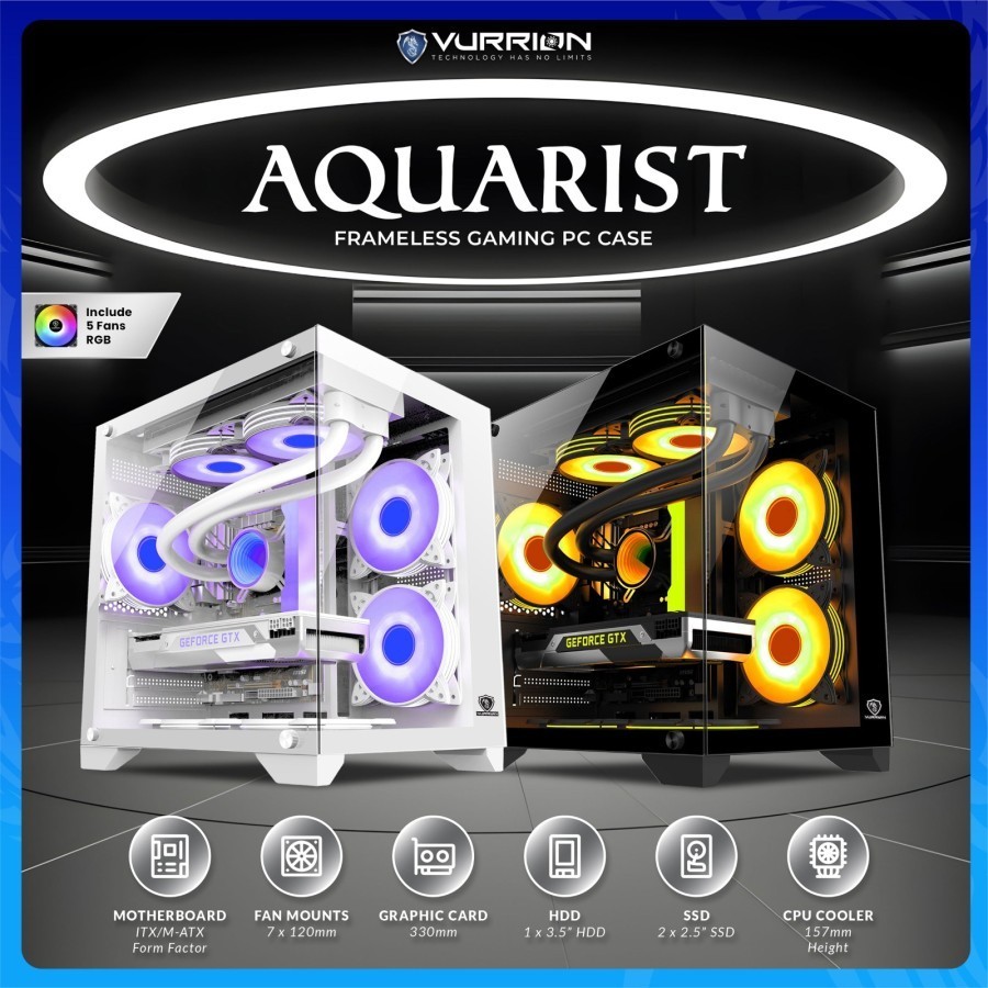 GAMING CASE VURRION AQUARIST FREE 5 FAN RAINBOW M-ATX