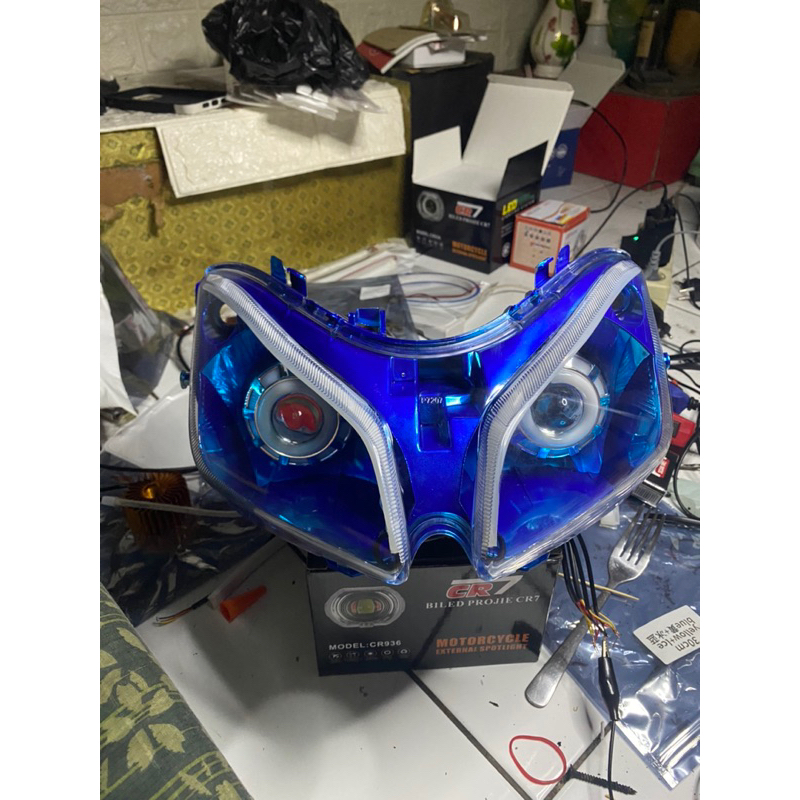 CUSTOM Reflektor Vario 110 karbu Set Proji Running rainbow Kualitas Terbaik Set Alis