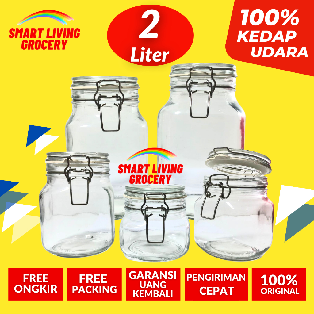 TOPLES KACA KEDAP UDARA 2 LITER TOPLES BOTOL JAR TEMPAT WADAH PENYIMPANAN KEDAP UDARA LEBARAN TUTUP 
