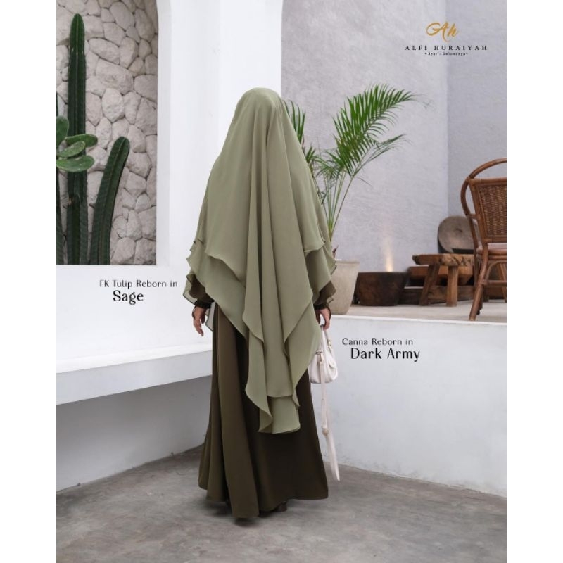 Jilbab French Khimar Tulip Reborn Ori Alfi Huraiyah Sage Green Fk Jumbo syari Cadar Instan Wanita Mu