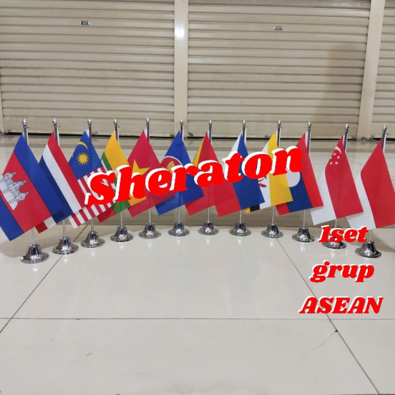 

tiang stenlis meja+bendera negara grup ASEAN (12set)