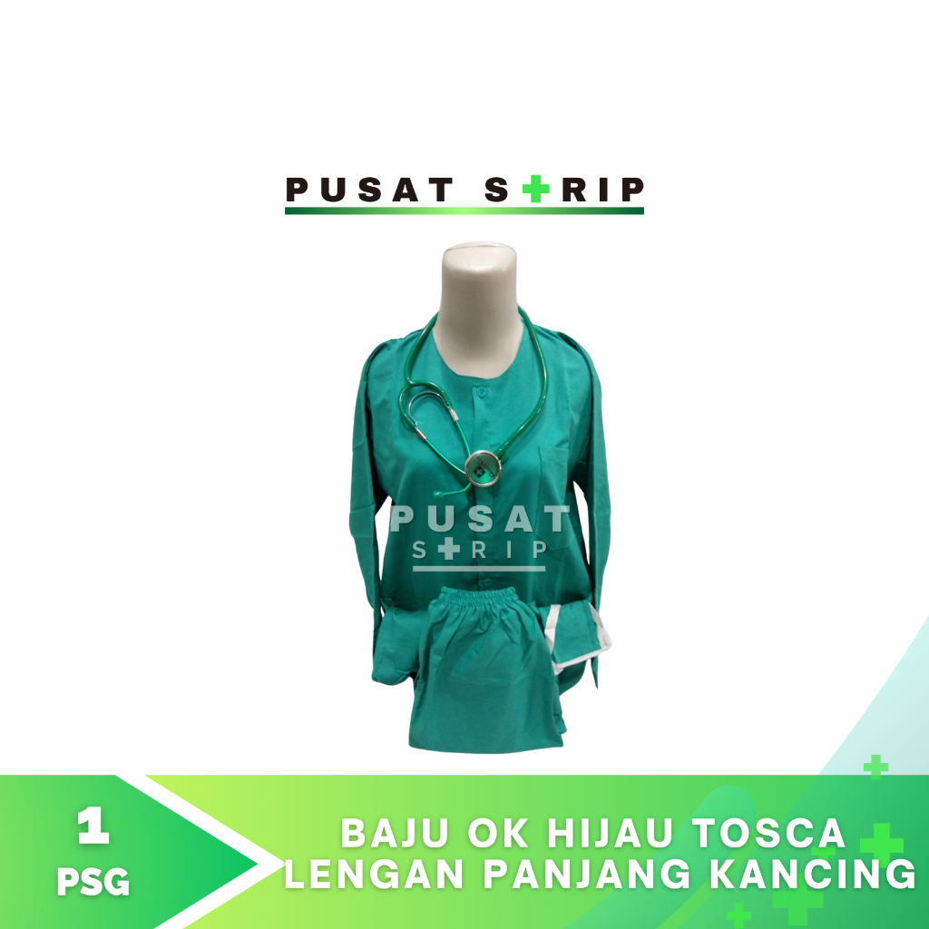 Baju OK Hijau Tosca Lengan Panjang Baju Kancing Celana Karet