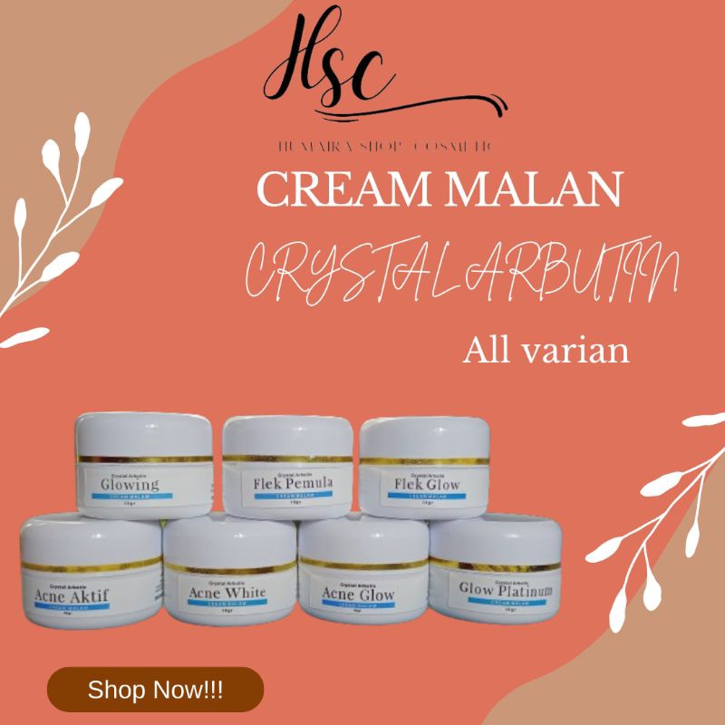 Krim Malam farmasi| Crystal Arbutin , All Varian | Acne Aktif|Acne White|Acne Glow|Flek Pemula|Flek 