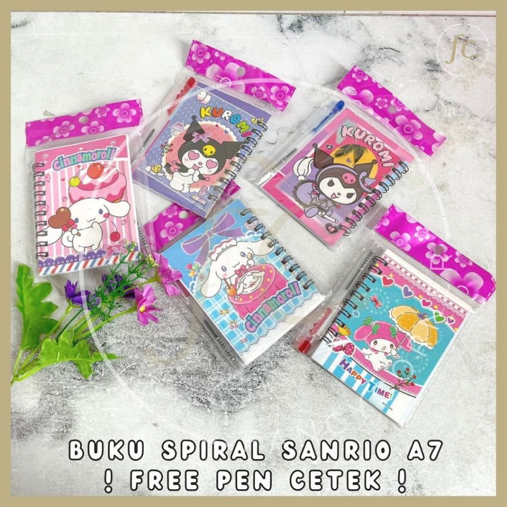 

Paket 2 in 1 Mini Notebook Binder Buku Ring Spiral Catatan Agenda + Mini Pen / Pulpen Cetek Compact Travel Book A7 Lembar Bergaris Motif Karakter Sanrio Cinnamoroll My Melody Kuromi Bingkisan Hampers Hadiah Murah Grosir Ready COD