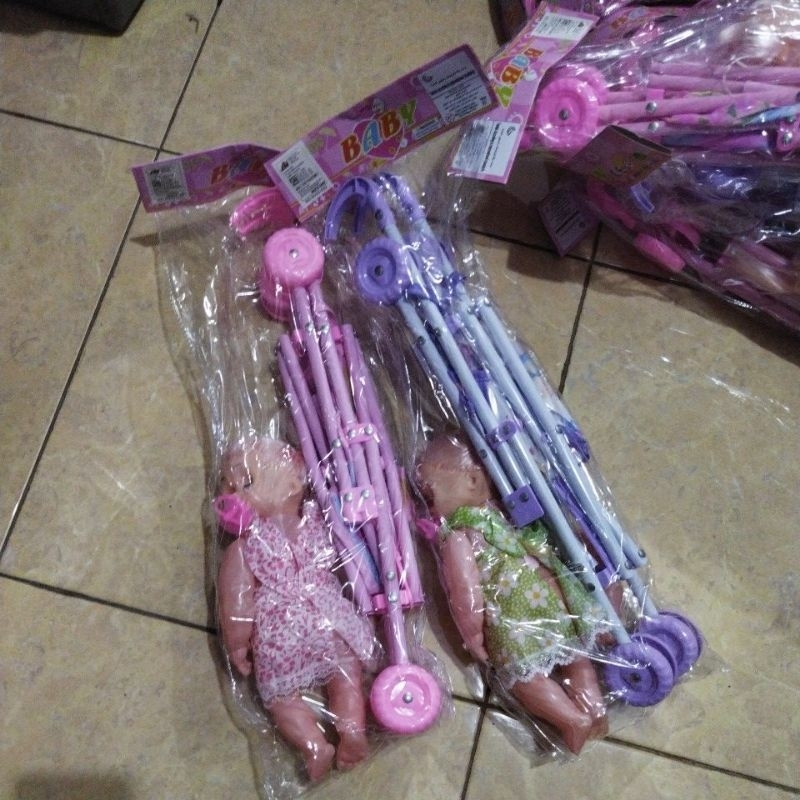 oketoys mainan dorongan boneka baby stroller boneka stroler trolley boneka troli boneka