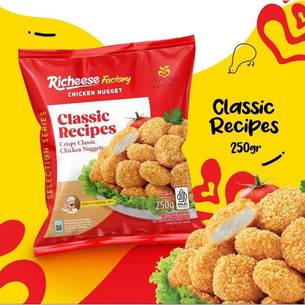 

RB CHICKEN NUGGET RICHEESE FACTORY CLASSIC RECIPES 250GR HALAL NAGET AYAM RESEP KLASIK