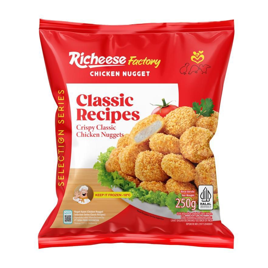 

CHICKEN NUGGET RICHEESE FACTORY CLASSIC RECIPES 250GR HALAL NAGET AYAM RESEP KLASIK