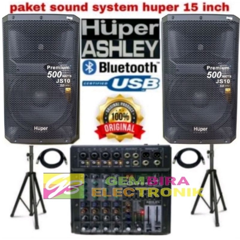 Paket Sound System speaker Aktif Huper 15 Inch + Mixer Ashley 4 channel Original