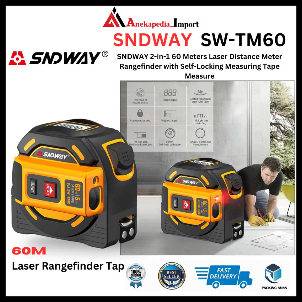 SNDWAY TM60 - Meteran Laser Digital 60M untuk Pengukuran Akurat