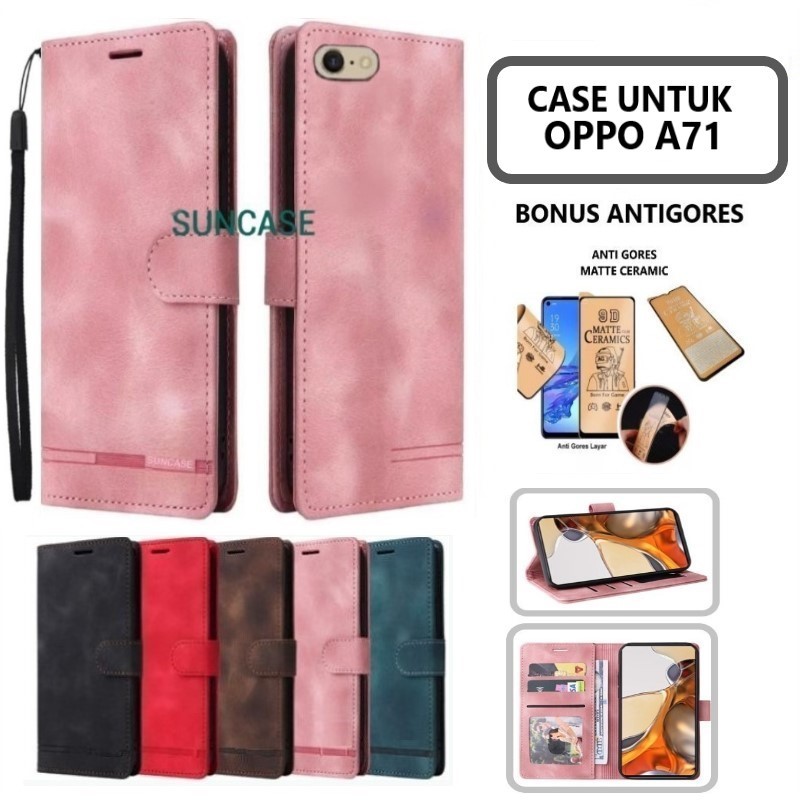 Casing hp OPPO A71 model flip dompet softcase premium ada tali dan dapat anti gores