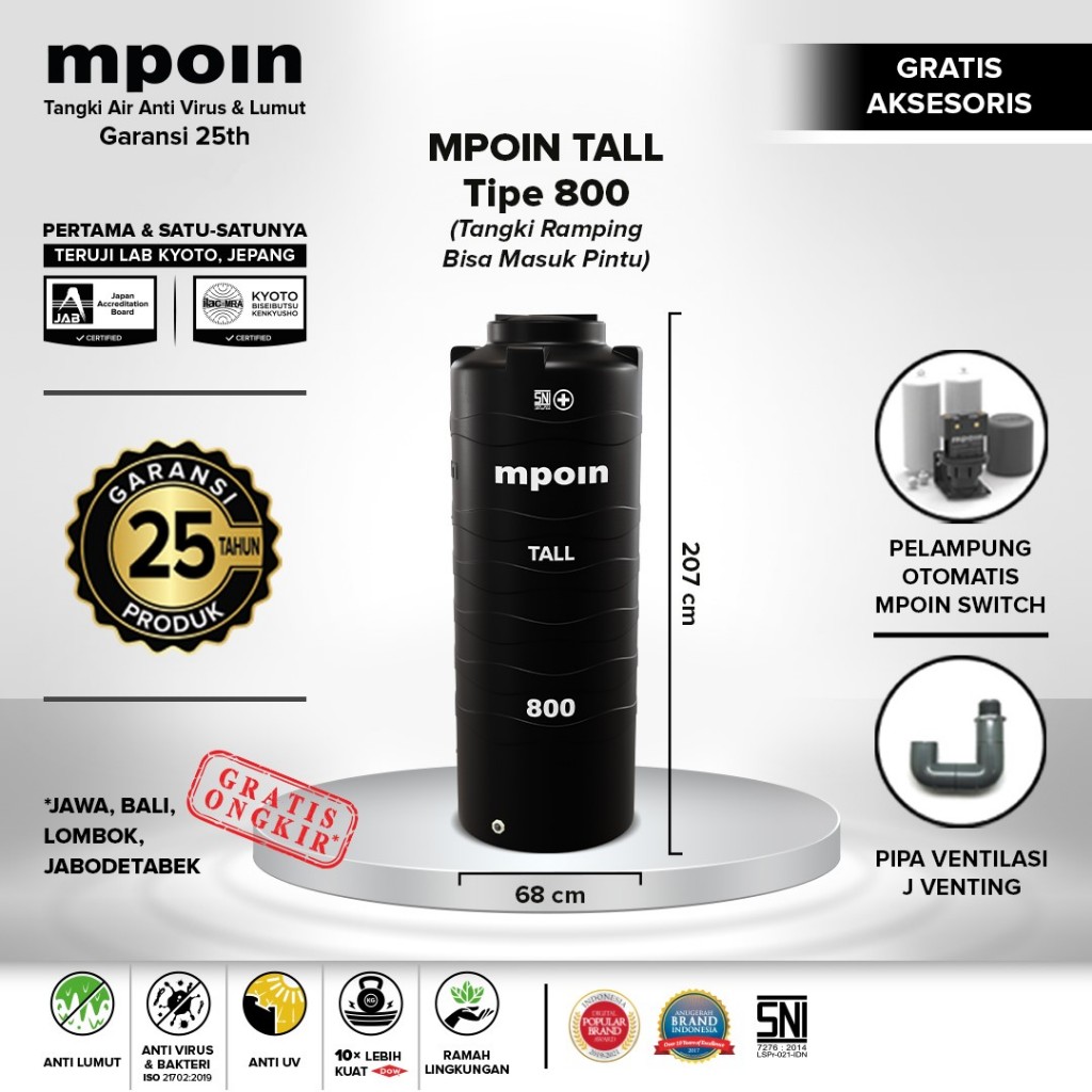 Tangki Air MPOIN PLUS 800 Liter TALL | Toren Air | Tandon Air