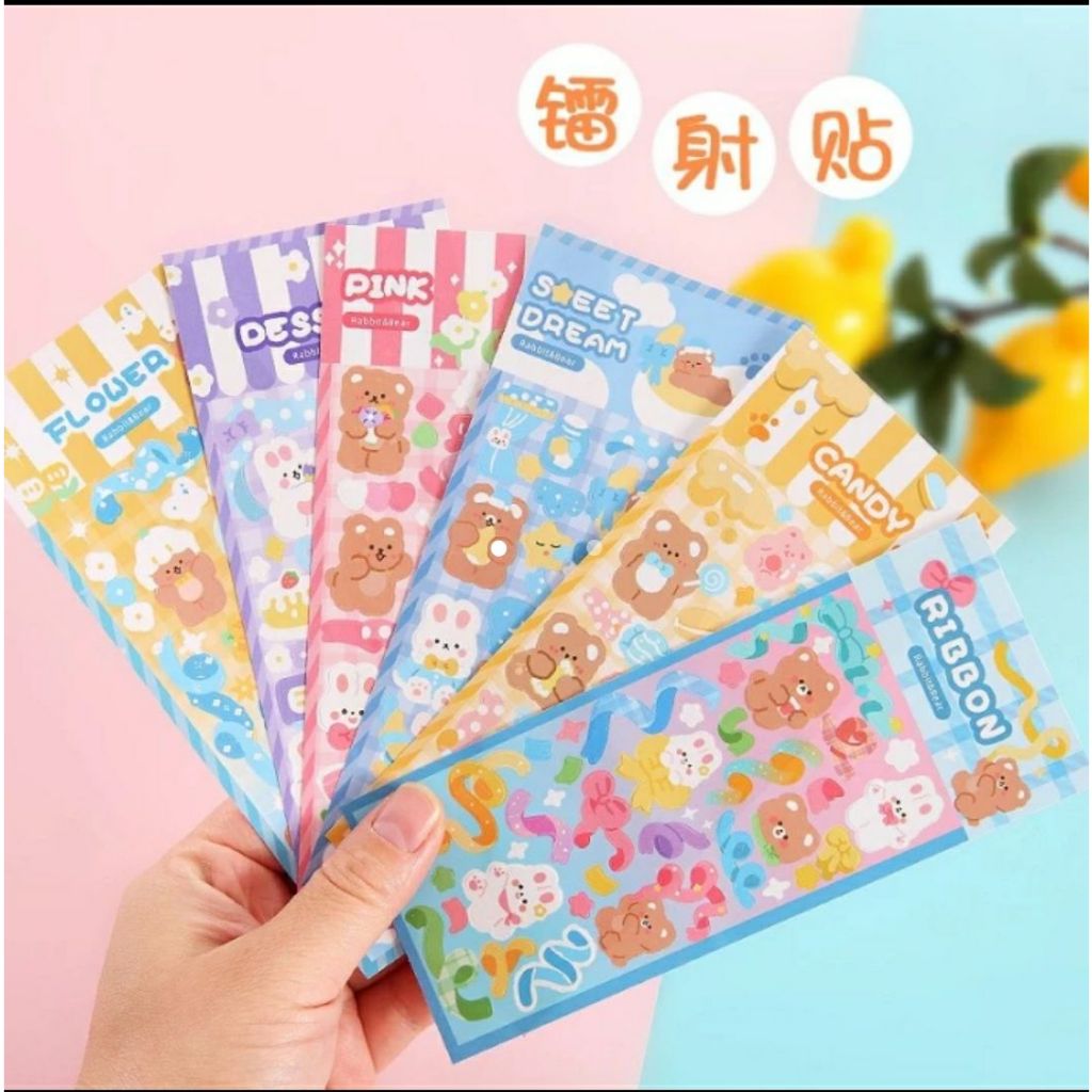 

Sticker Waterproof Kartun Bear Rabbit Hologram Stiker Motif Bear - Ribbon