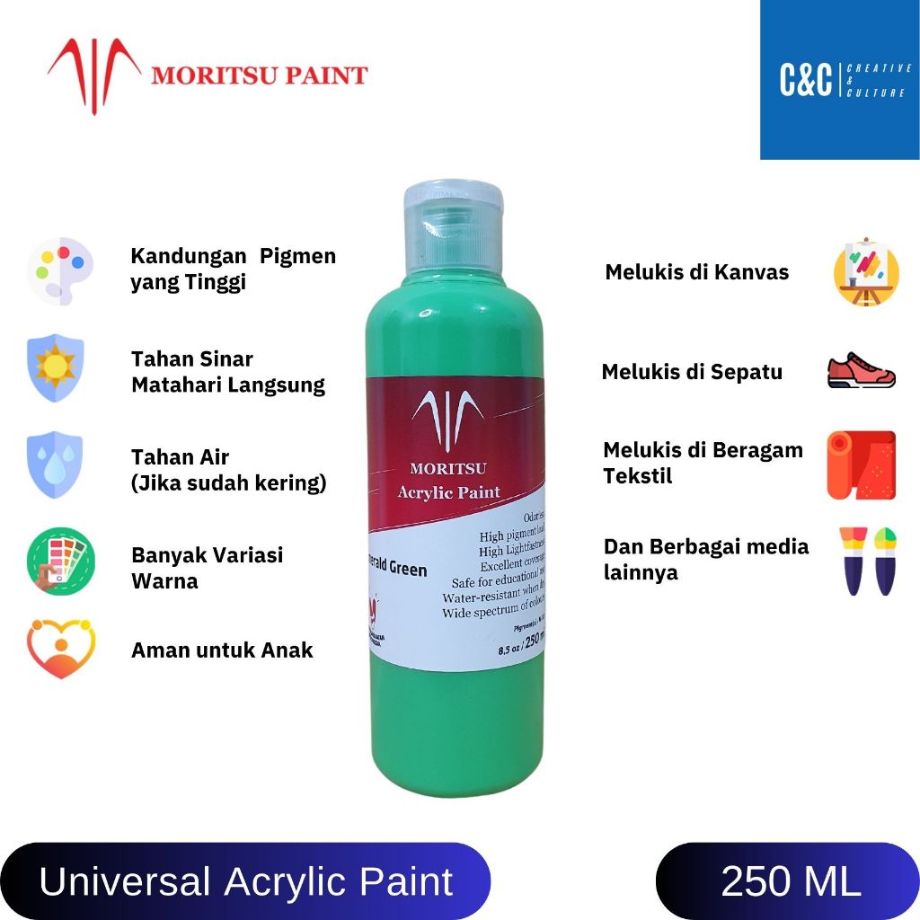 Cat Akrilik Moritsu Premium 250ml - Moritsu Premium Acrylic Paint 250ml