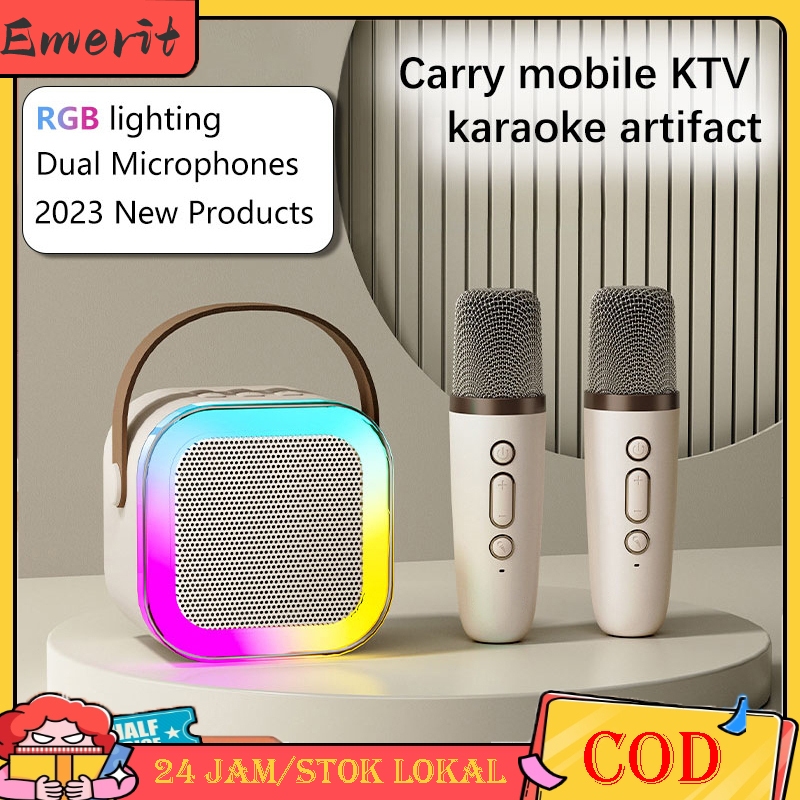 Speaker Bluetooth Karaoke 2 Mic Set Salon Bluetooth bt Speaker karoke With Microphone 3D Stereo Ampl