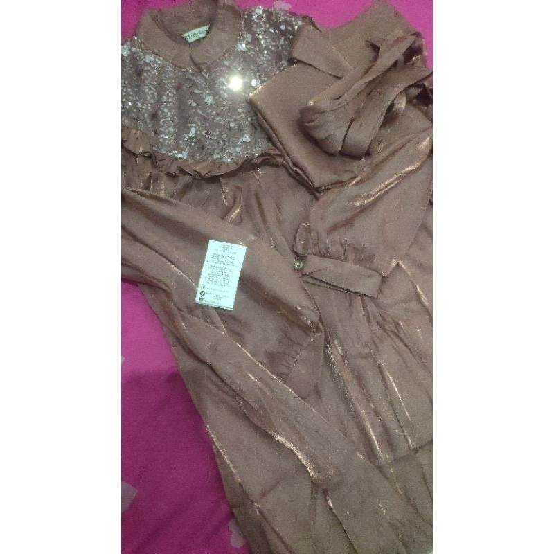 Selma Dress Original by Sally Scarf Warna Rosy Dawn Gamis Shimmer Dess Lebaran Model Terbaru