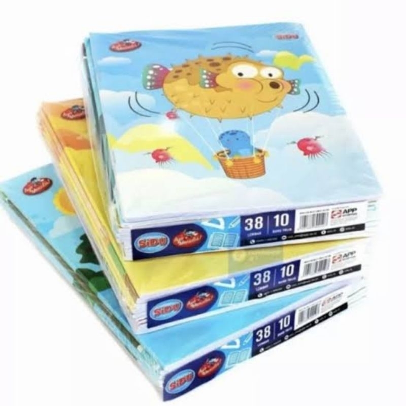 

Buku tulis merk sidu isi 38 lembar, per pack isi 10